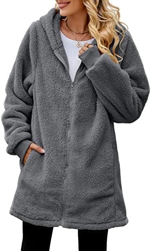 Yanekop Womens Oversized Sherpa Jacket Fuzzy Fleece Zip Up Jacket Warm Winter Coats Faux Fur Coat with Pockets