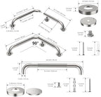 L-Shaped Angled Shower Grab Bar w/Straight Bathroom Safety Handrail 16 Inch, iHansee Brushed Nickel Knurled Handicap Grab Bar Wall Mounted, Anti Slip Toilet Bathtub Balance Support Bar for Elderly
