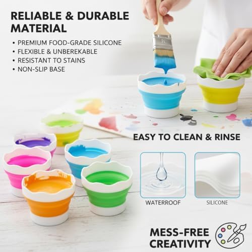 4 PCS Collapsible Paint Brush Washer Multifunctional Collapsible Bucket Foldable Water Cup Portable Silicone Washing Bucket Brush Holder Mini Foldable Washing Buckets for Watercolor Oil Painting