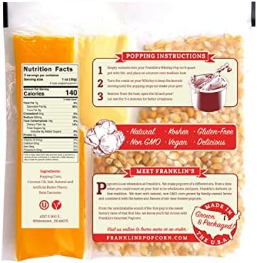 Franklin’s Gourmet Popcorn All-In-One Popcorn Packs for Popcorn Machine - 8oz Pack of 10 - Made in USA - Packs of Corn Kernels with Buttery Salt & Oil