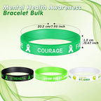 Leyndo Bulk Mental Health Awareness Bracelet Green Awareness Ribbon Silicone Bracelets with Inspirational Saying Disease Wristbands Hope Strength Faith Courage