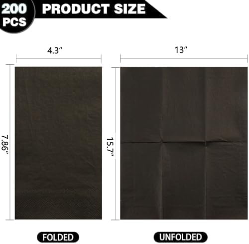 BUCLA 200-Count 3-Ply Disposable Black Napkins - Black Paper Napkins Premium Quality - Halloween Dinner Napkins Soft, Absorbent for Kitchen, Parties, Weddings, Halloween &New Year