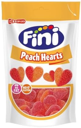 Fini Peach Hearts I Peach flavored Gummy Candy Hearts with Fruity Filling I 165g 5.82 ounce