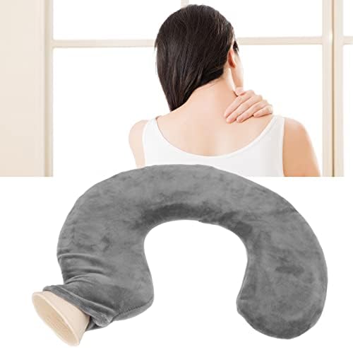 U Shaped Hot Water Bottle Warm Neck Soft Rubber Hot Water Bag with Detachable Cloth Cover (Grey)