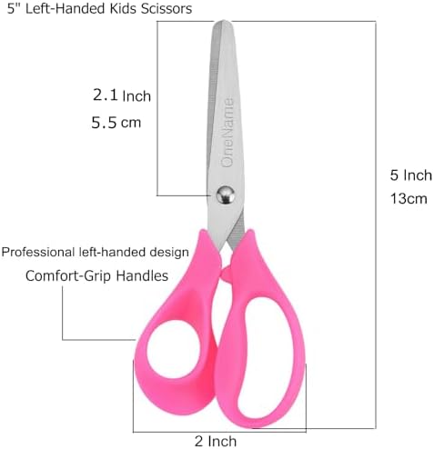 OneName Left-Handed Kids Scissors,5 Inch Left handed Scissors for Kids,Stainless Steel Blade Comfort-Grip Handles Safety Children Lefty Kid Scissor,Great for School,Classroom,Arts,Home 6 Pack