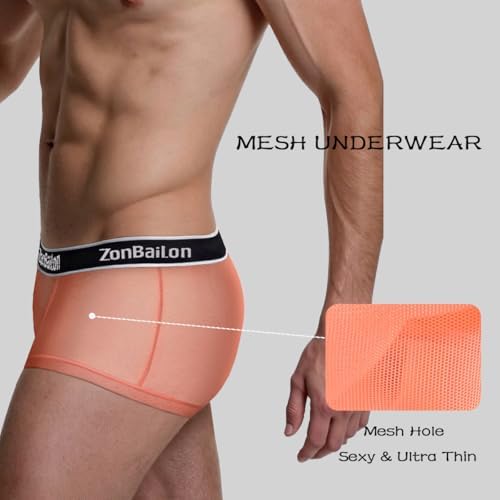 ZONBAILON Mens Sexy Underwear See Through Super Thin Breathable Mesh Boxer Briefs Stretchy M L XL 2XL 3XL