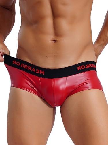 Moily Men's PVC Leather Low Rise Latex Shorts Bulge Pouch Boxer Brief Clubwear Hot Pants