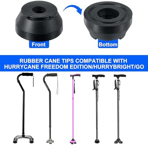Replacement Screw-in Rubber Cane Tips Feet Suitable for Hurrycane Freedom Edition Walking Sticks, Cane Foot Rubber with Anti Slip and Wear Resistance Design, Easy to Use