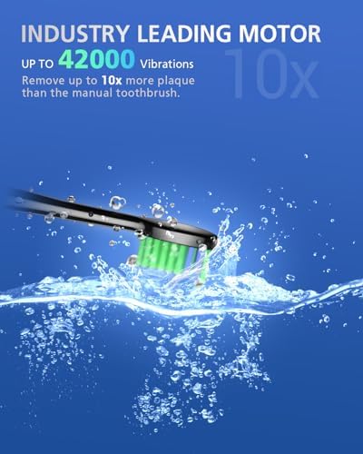 BAOVERI Electric Toothbrush for Adults & Kids,Rechargeable Ultrasonic Electric Toothbrush with 6 Dupont Brush Heads, IPX7 Waterproof, 5 Modes, 2 Minutes Smart Timer, 4 Hours Fast Charge for 60 Days