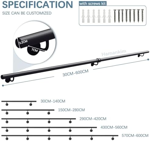 Staircase Handrails｜30cm-600cm Wall Mount Non-Slip Support Rod｜Industrial Outside Hand Rails Metal Banister Corridor Round Pipe Safety Grab Rail, Easy to Install(3.3 FT)