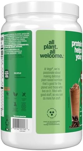 Vega Protein and Greens Protein Powder, Chocolate - 20g Plant Based Protein Plus Veggies, Vegan, Non GMO, Pea Protein for Women and Men, 1.3 lbs