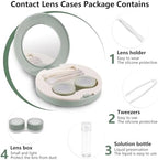 2 Pack Travel Contact Lens Case Kit, Portable Eye Contact Case with Mirror, Remover Tool, Tweezers & Solution Bottle, Lens Holder Box Container Storage for Outdoor Daily (Round, Green)