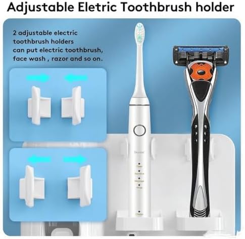 TuCao Wall Mounted Toothbrush Holder with Automatic Toothpaste Dispenser, No Drill Bathroom Organizer White