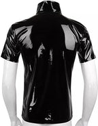 Men's Shiny Metallic Jacket Front Zipper PVC Leather Jacket Slim Fit T-Shirt for Nightout Club