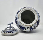 Festcool Blue and White Ceramic Flower Ginger Leaf Lid Jar Vase, Sugar Canister, Sugar Container, Tea Container, Hand-crafted Jingdezhen China