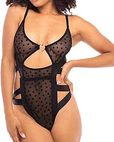 Womens Sheer Lingerie Embroidered Jacquard Mesh Polka Dot Lace Underwear Costumes