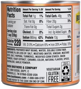 BUSH'S BEST 8.1 oz Canned Zero Sugar Added Baked Beans, Source of Plant Based Protein and Fiber, Low Fat, Gluten Free, (Pack of 12)