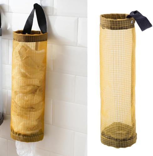 Tyenaza Plastic Bag Holder, Grocery Bag Organizer Dispenser Wall Mounted Space Saving Reusable Plastic Bag Holder Dispenser Organizer Trash Bags for Home Kitchen (Yellow)
