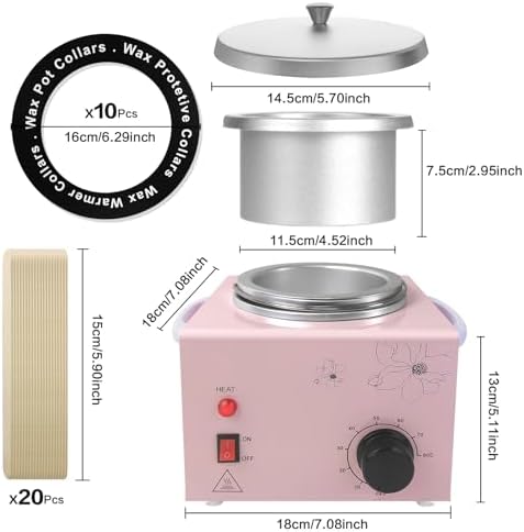 Portable Wax Warmer Machine for Painless Hair Removal, Women Men Professional Wax Heater with Adjustable Temperature Set, 20pcs Sticks (Pink - Single Pot)