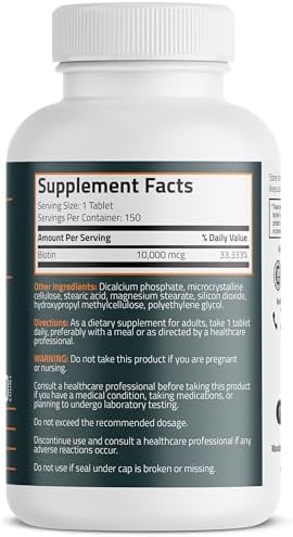 Bronson Biotin 10,000mcg, Supports Healthy Hair, Skin and Nails, Vegetarian, Non-GMO, 150 Tablets