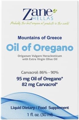 Zane Hellas 50% Oregano Oil. Greek Essential Oil of Oregano .86% Min Carvacrol. 82mg Carvacrol Per Serving. Probably The Best Oregano Oil in The World. 1 fl. oz.- 30ml