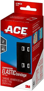 ACE 4 Inch Elastic Bandage with with Clips, Black, Great for Leg, Shoulder and More, 1 Count