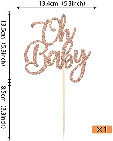 Rsstarxi 1 Pack Oh Baby Cake Topper Glitter Gender Reveal Party Baby Shower Cake Pick Decorations for Kids Birthday Baby Shower Party Cake Decorations Rose Gold