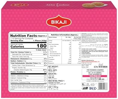 Bikaji Atta Ladoo 14.11 oz (400g), Premium Whole Wheat Ladoo, Traditional Indian Sweet, Authentic Homemade Style Mithai, Ready to Eat Festive Dessert, Gifting Sweet, Premium Ladoo Sweet Box