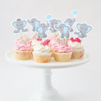 Finduat 48 Pieces Blue Elephant Cupcake Toppers for Boy Baby Shower Decorations Supplies, Baby Boy Birthday Party Supplies(Double Sided)