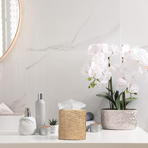 Stylish Tissue Box Cover - This Burlap Holder Instantly Covers Your Square Tissue Boxes - The Perfect Fall Decorative Cube Cover for Your Bathroom and Home