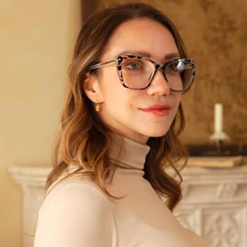 Reading Glasses for Women Trendy TR90 Blue Light Blocking Metal Frame Readers Stylish Square Cat Eye Eyewear