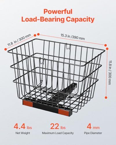 VEVOR Scooter Rear Basket, Heavy Duty Metal Wire Basket with Handle, Spacious Cargo Basket, Works with 1-inch Receiver, Compatible with Most Golden, Drive & Pride Mobility Scooter