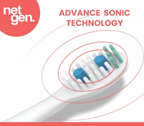 Replacement Sonic Toothbrush Heads | Soft and Comfortable Electronic Brush | Compatible with All NetGen Toothbrush Models | White - Pack of 2