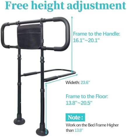 AOHHL Bed Rails for Elderly Adults Safety with Adjustable Heights Storage Pocket Assist Support Side Railings for Seniors Citizens Slides Under Mattressbed Cane Bed Guard Bed Handles Bars (Black)