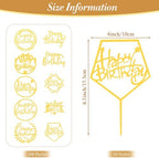 100 Pcs Gold Acrylic Happy Birthday Cake Toppers, Double Sided Party Decorations for Cakes Cupcakes, Adults Events Party Supplies