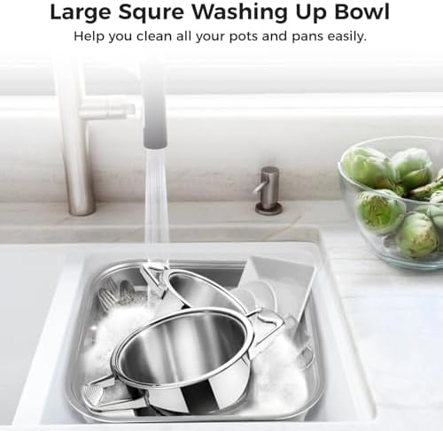 yeesport Stainless Steel Washing Up Bowl, Multi-Purpose Dish Tub for Sink, Large Square Container for Kitchen, Vegetable Washing Basin, Sturdy Dishpan for Home