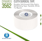 Dynarex Cloth Surgical Tape, Durable, Soft-Smooth Silky Fabric, Latex-Free, Self-Sticking Tape, Tearable, Secure Adhesion, White, 1” x 10 yds, 1 Box of 12 Rolls