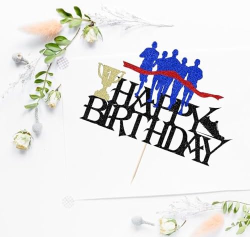 Glitter Sports Marathon Happy Birthday Cake Topper -Cheer to Marathon Running Track and field Sport Theme Decor,Men Women Player Happy Birthday Party Decorations