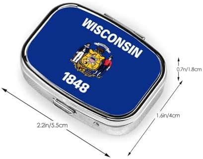 Wisconsin State Flag Square Pill Box with Full Print Design - Portable Metal Travel Case for Vitamins & Medication, 2.2x1.6x0.7 Inch.