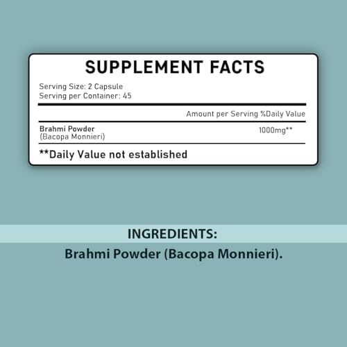 Brahmi Tablets - 90 Tablets, 1000 mg |45 Days Supply | by mi Nature | 100% Natural Brahmi Tablets | Vegan | Bacopa Monnieri | from India