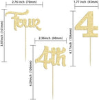 24Pcs 4th Birthday Cupcake Toppers Glitter Fourth Birthday Two Cupcake Picks for Baby Shower 4th Birthday Anniversary Party Cake Decorations Supplies Gold
