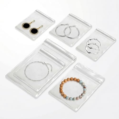 160Pcs Clear PVC Self Seal Jewelry Bags 5 Sizes Resealable Zipper Bags, Anti-Tarnish Storage Bags for Earrings Rings Jewelry Organizer and Packaging