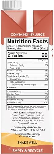Island Oasis Drink Mix Variety, 1 of each: Mango and Peach Fruit Puree Beverage Mix, 33.8 fl oz (1 Liter)