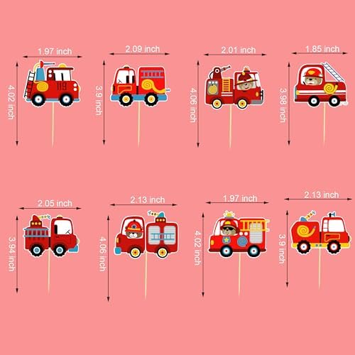 24pcs Fire Truck Cupcake Toppers Bear Firefighter Fire Truck Birthday Decorations Fireman Birthday Party Decorations