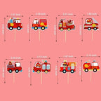 24pcs Fire Truck Cupcake Toppers Bear Firefighter Fire Truck Birthday Decorations Fireman Birthday Party Decorations