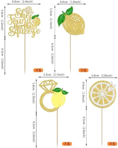 Rsstarxi 24 Pack She Found Her Main Squeeze Cupcake Toppers Diamond Ring Glitter Lemon Cupcake Picks for Bridal Shower Wedding Engagement Bachelorette Party Cake Decorations