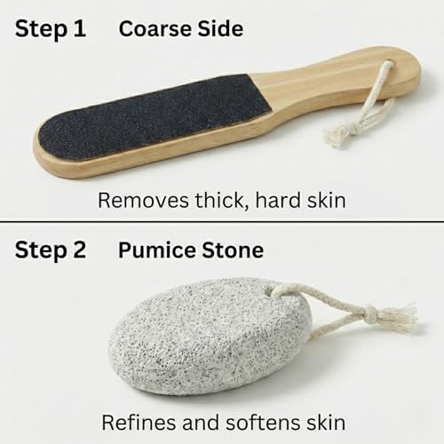 2-Piece Foot File and Pumice Stone Set, Wooden Callus Remover for Feet, Pedicure Tools for Removing Dead Skin & Hard Heels