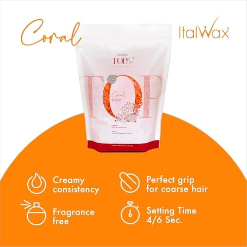 Italwax Top Line Coral Hard Wax Beads 1.65 lb (750 g) – Creamy Strong Grip Wax for Bikini & Coarse Hair, Suitable for Sensitive Skin, Professional Use – Made in Italy