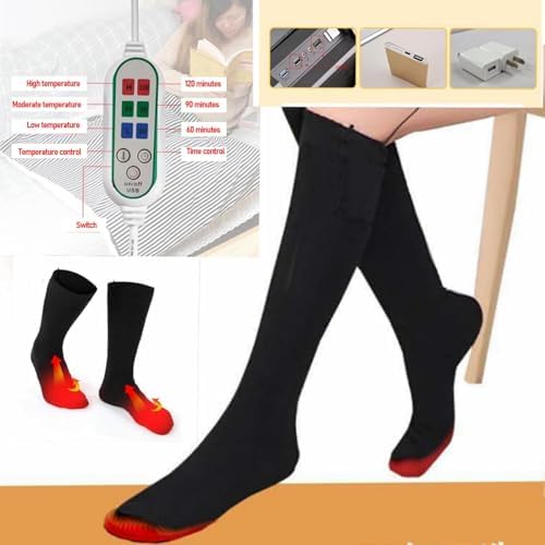 Heated Socks for Men Women, USB Charging Foot Leg Warmer with 3 Heat Settings, Washable Electric Heating Thermal Socks Heating for Cycling Camping Skiing Winter