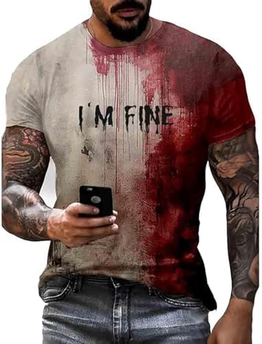 I'm Fine Bloody T Shirt for Men Halloween Bloody Shirt Costume Horror Blood Splatter Tshirts Short Sleeve Tops